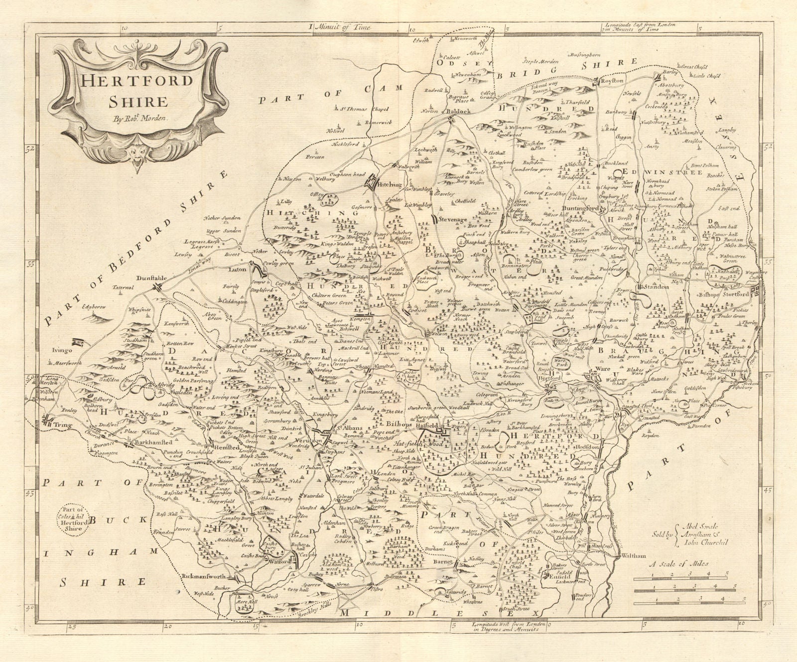 Hertfordshire. 'HERTFORD SHIRE' by ROBERT MORDEN in Camden's Britannia 1772 map